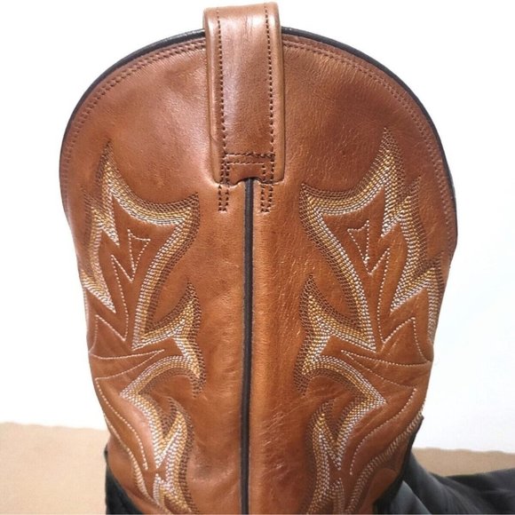 Stetson Black Brown Leather Cowboy Western Boots Mens 11.5D Square Toe Rodeo - Picture 7 of 10